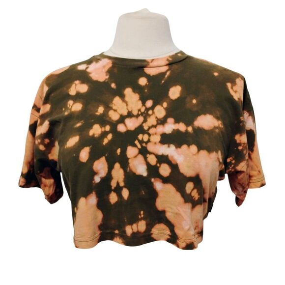 Aritzia TNA Crop Top T Shirt 100% Cotton Boxy 80s 90s Boxy Khaki Bleach Dye S - Picture 1 of 15